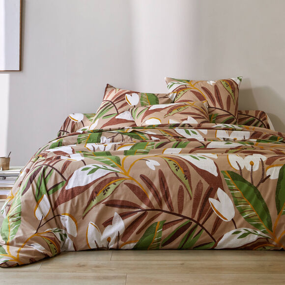 Linge de lit Roxane en coton imprimé (beige)