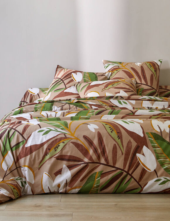Linge de lit Roxane en coton imprimé (beige)