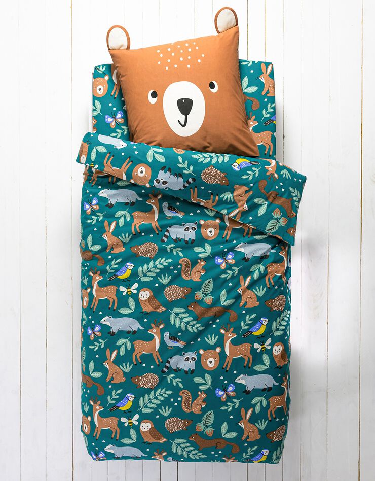 Linge de lit enfant à motifs Ourson en coton biologique, éco-responsable (vert)