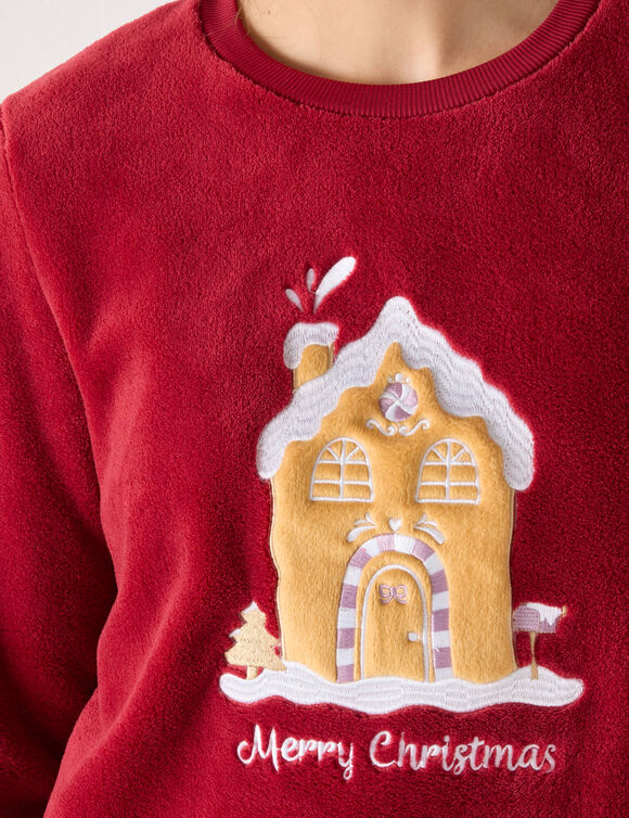 Pyjama "maison", maille polaire toucher peluche (rouge)