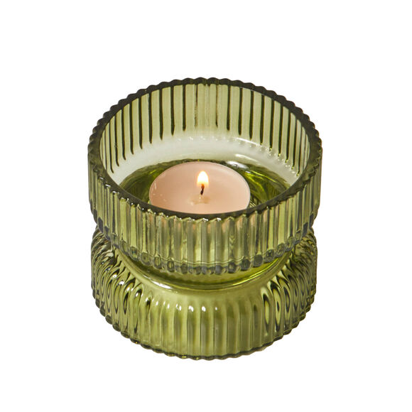 Bougeoir stri&eacute; en verre (vert)