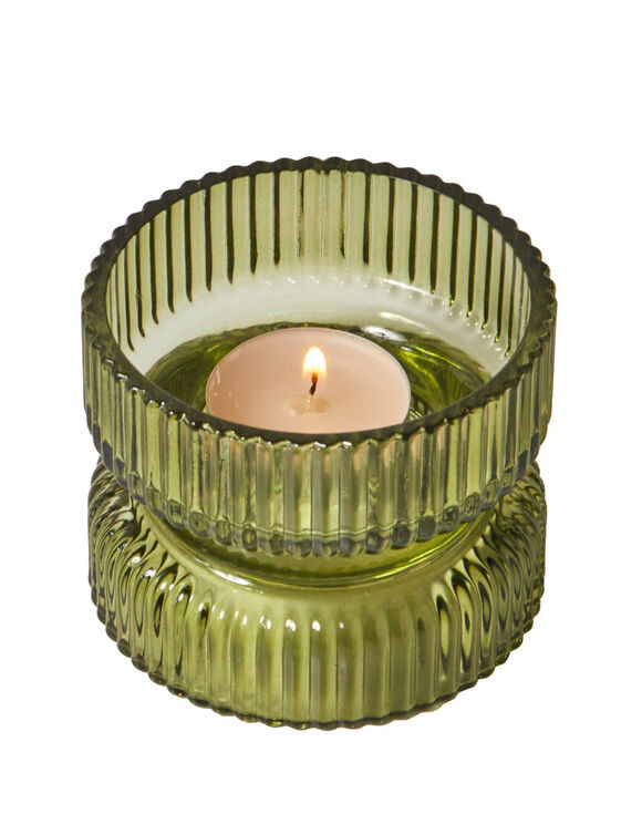 Bougeoir stri&eacute; en verre (vert)