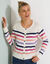 Cardigan rayé boutonné (écru / violine)