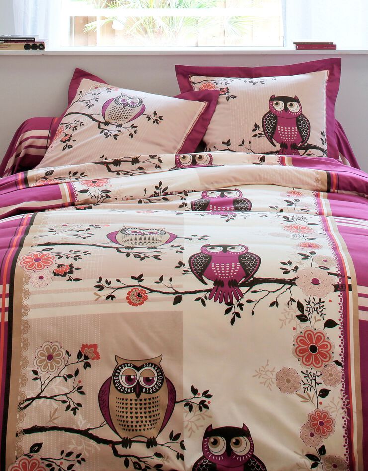 Linge de lit Chouette coton (prune)