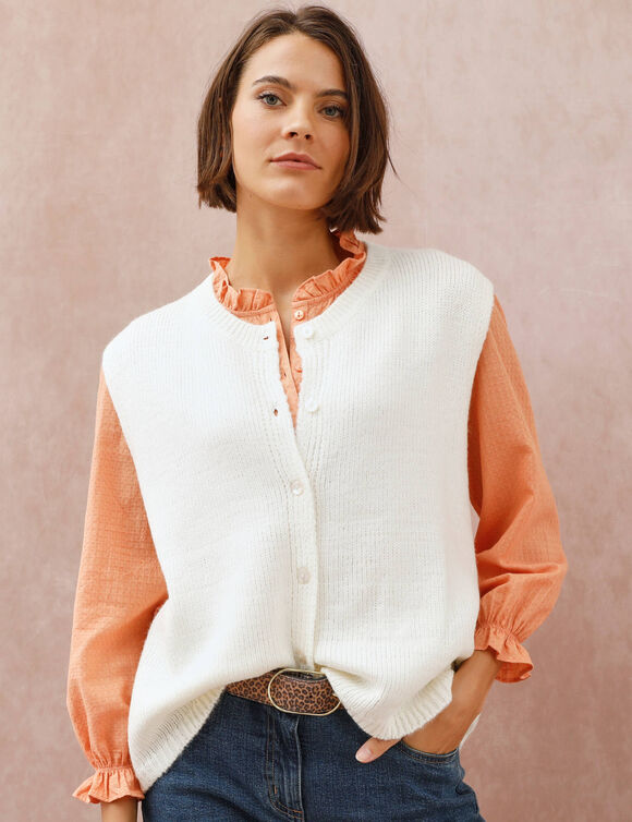 Mouwloos vest met knopen (ecru)