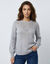 Pull col rond maille ajour&eacute;e, toucher doux (gris chin&eacute;)