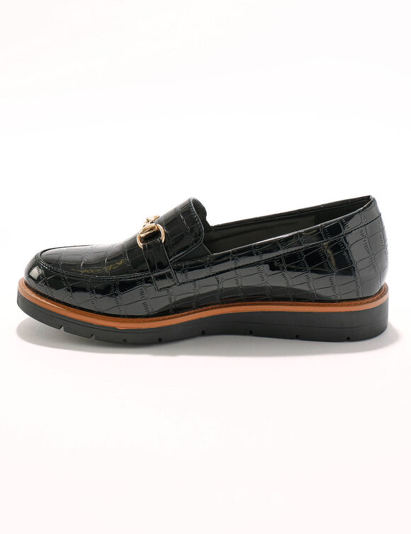 Mocassins à mors semelle compensée - effet croco verni  (noir)