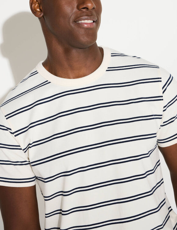 Gestreepte T-shirt met ronde hals en korte mouwen - biologisch katoen(**) (gebroken wit / marine)