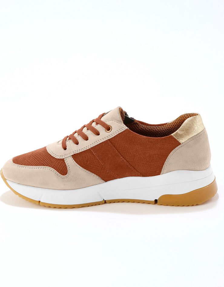 Baskets style running zippées en cuir bimatière femme - brique, brique Baskets style running zippées en cuir bimatière femme - brique, brique, hi-res image number 1