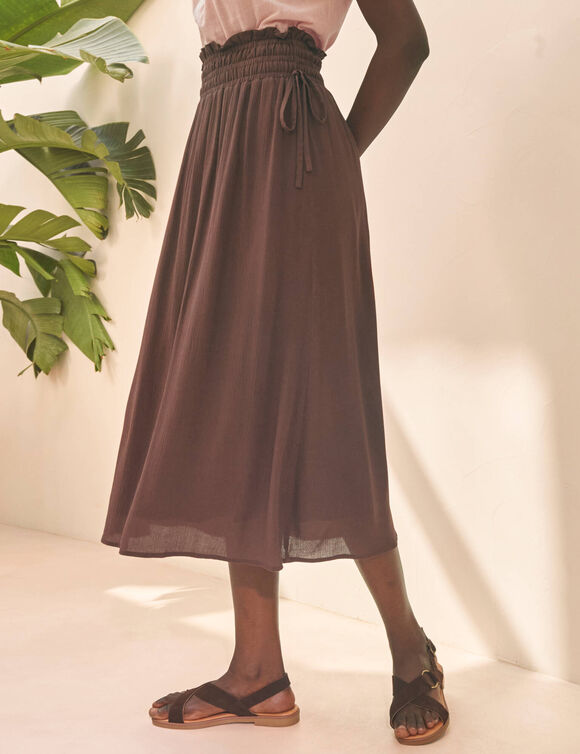 Jupe longue en cr&eacute;pon (chocolat)