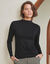 T-shirt col montant, manches longues, finition frisottis (noir)