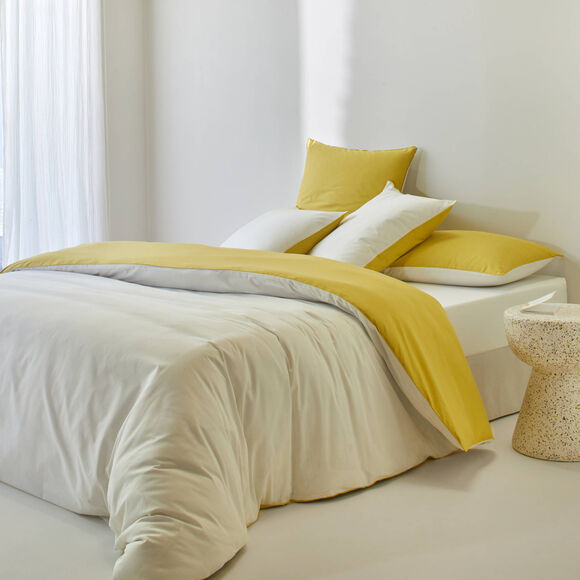 Effen, tweekleurig bedlinnen in katoen (wit / verbenageel)