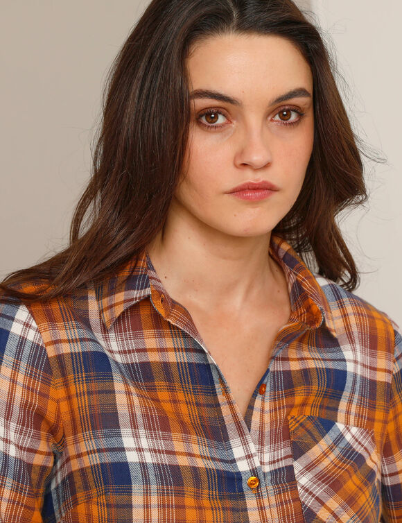 Chemise flanelle à carreaux (miel / bleu)