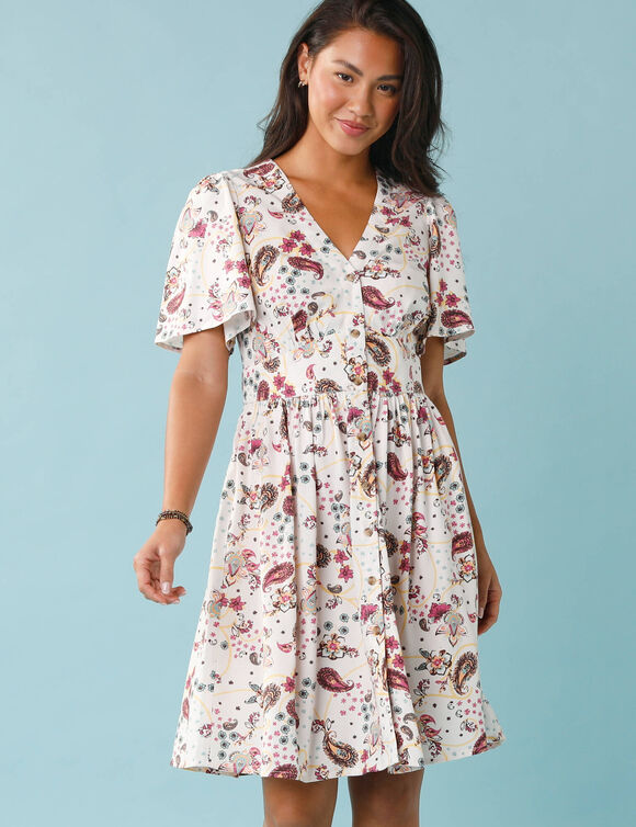 Robe courte boutonn&eacute;e imprim&eacute;e, Sp&eacute;cial Petites  (&eacute;cru)