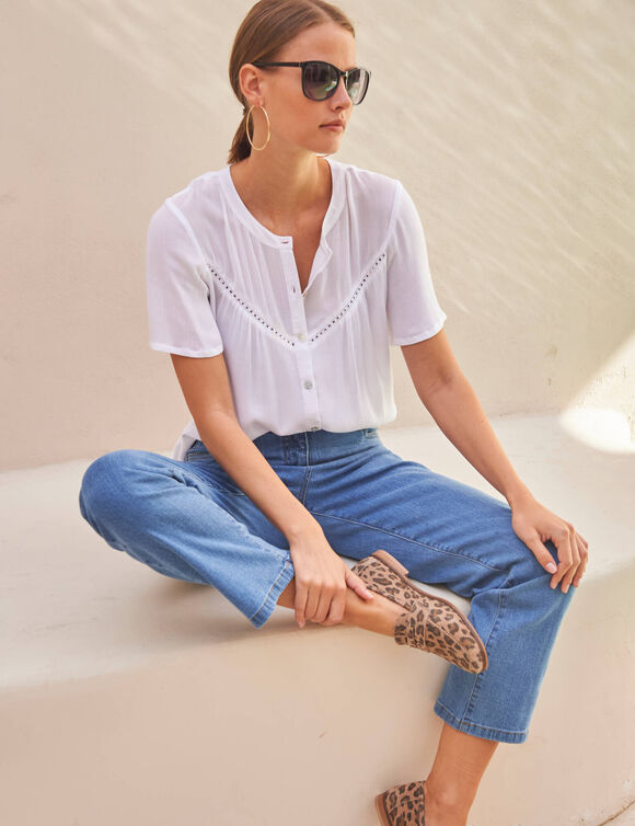 Chemisier boutonn&eacute; manches courtes "papillon"  (blanc)