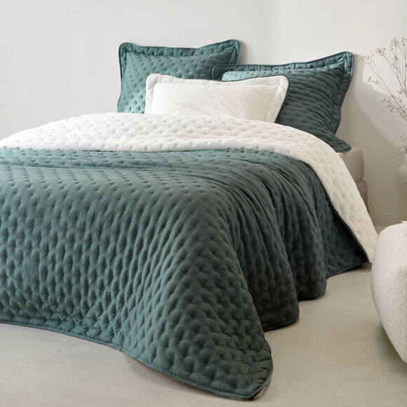 Couvre-lit réversible microfibre matelassée/sherpa (eucalyptus)