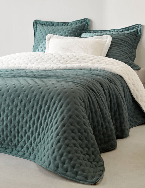 Couvre-lit réversible microfibre matelassée/sherpa (eucalyptus)