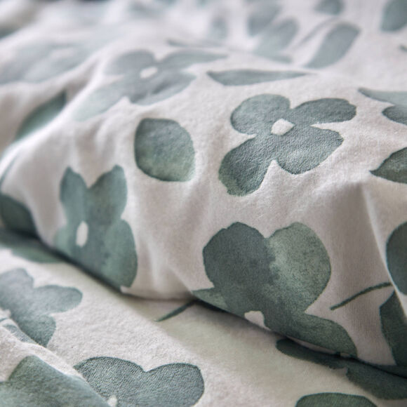 Linge de lit Petunia en flanelle imprimée (vert amande)