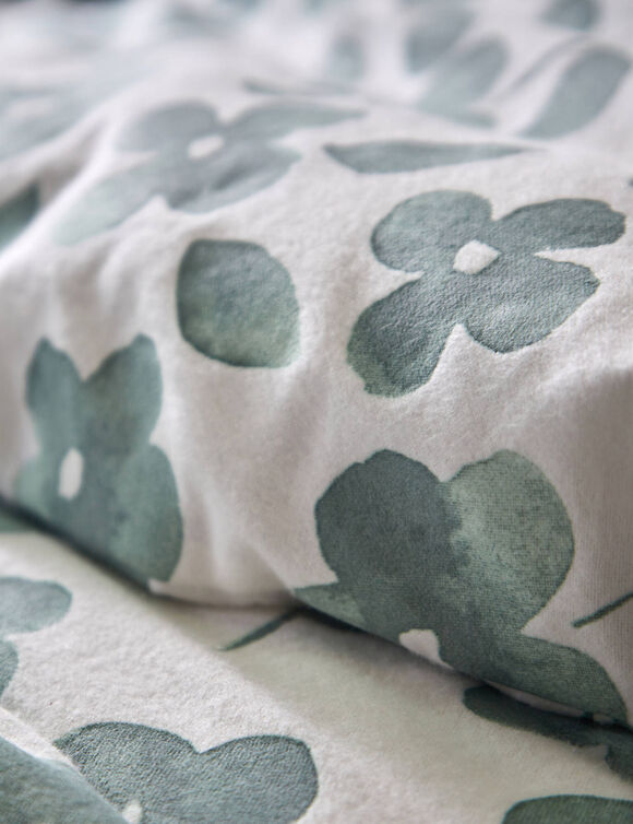 Bedlinnen Petunia in bedrukt flanel (amandel groen)