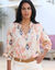 Ruime bedrukte bloes, bloezende mouwen (beige / roze)
