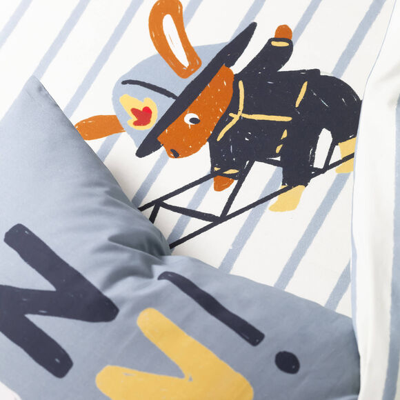 Bedlinnen voor kinderen met brandweermotieven, in katoen (hemelsblauw)