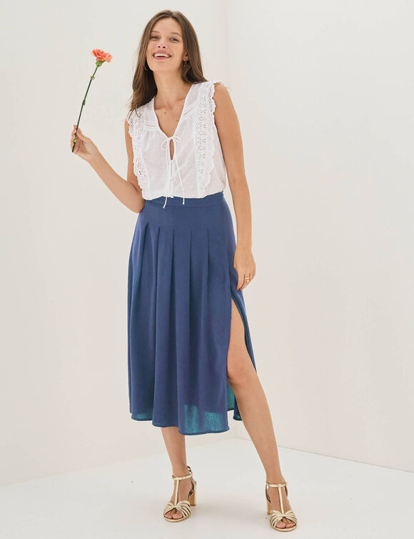 Chemisier plumetis et macram&eacute; sans manches (blanc)