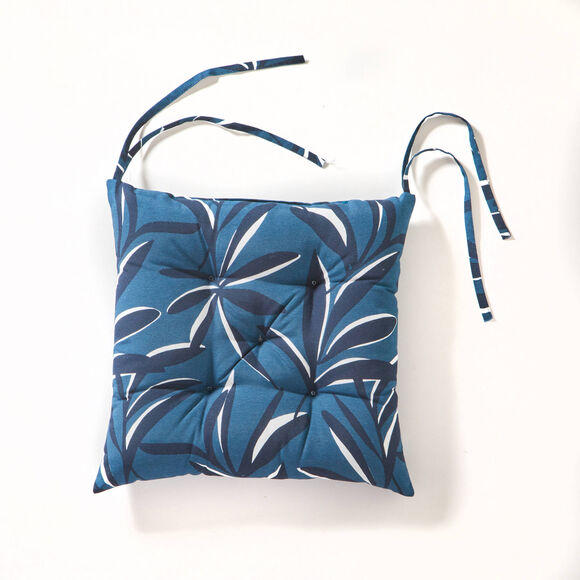 Vierkant stoelkussentje met bladerenprint - set van 2 (blauw)