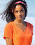 Robe col V longue unie, crépon (orange)