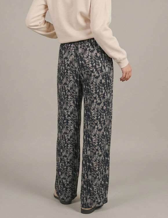Pantalon large 7/8&egrave;me, taille haute, imprim&eacute; tachiste (noir)