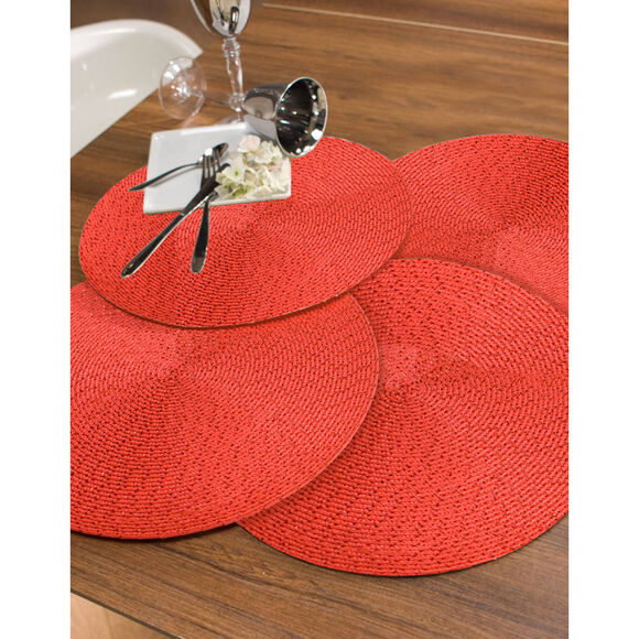Ronde placemat met metallic design - Set van 4 (rood)