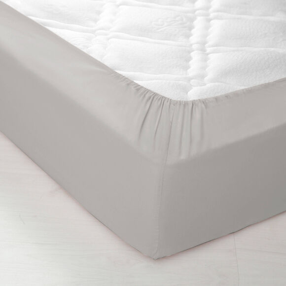 Effen hoeslaken in katoen, diepe hoeken van 40 cm (parelgrijs)