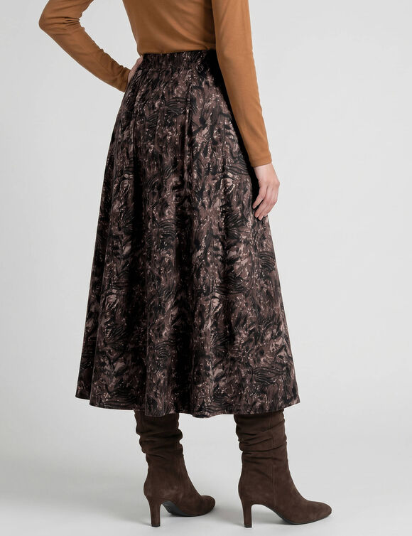 Jupe longue &agrave; godets en viscose, imprim&eacute; (marron)
