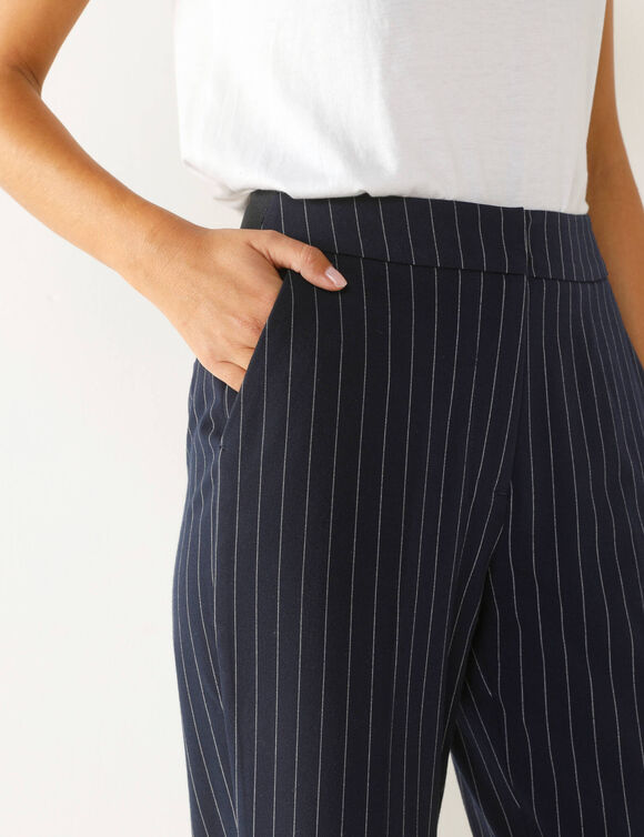 Pantalon 7/8ème coupe cigarette, imprimé rayé (marine)