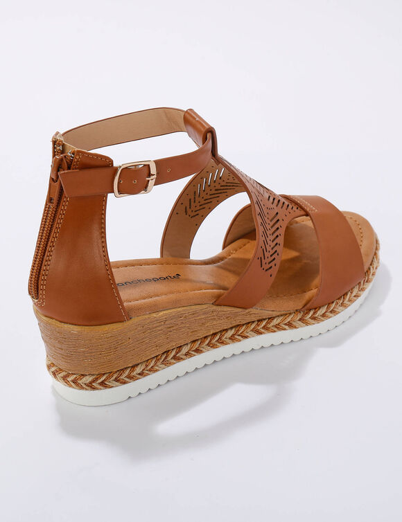 Sandales compens&eacute;es ajour&eacute;es (caramel)