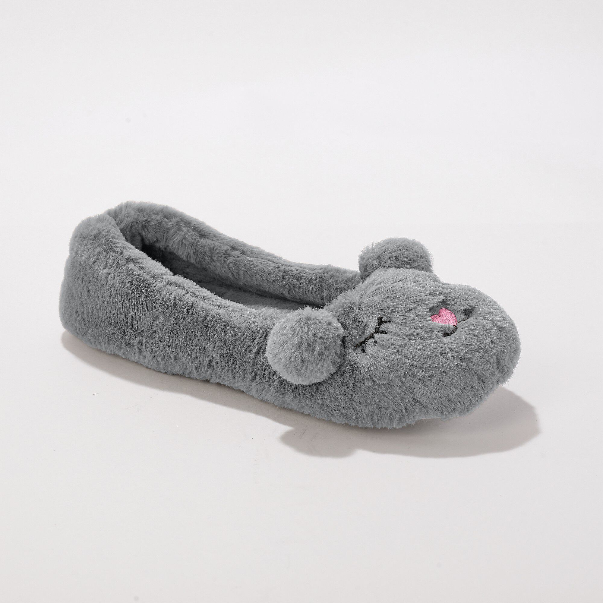 Mules forme ballerines femme en velours DIM gris rose