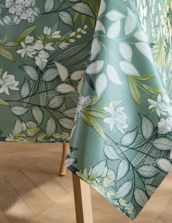 Nappe toile cir&eacute;e imprim&eacute; feuillage (vert)