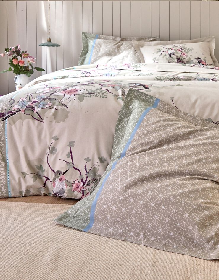 Linge de lit Birdy en coton imprimé oiseaux (sable)