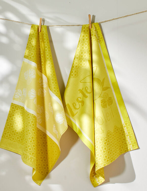 Torchon jacquard citrons coton tissé-teint - lot de 2 (jaune)