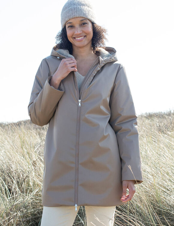Parka imperm&eacute;able fourr&eacute;e, mi-longue (taupe)