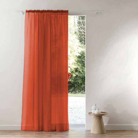 Effen voilegordijn met fronsgalon (terracotta)