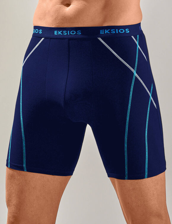 Lange boxer met stiksels in shortmodel - set van 2 (blauw + marine)