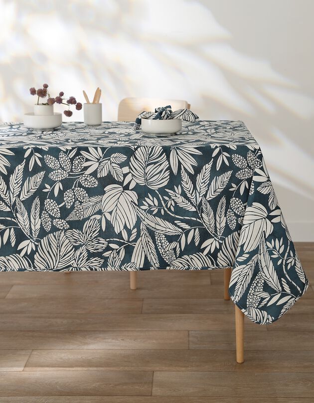 Nappe anti-taches imprimé végétal (bleu)