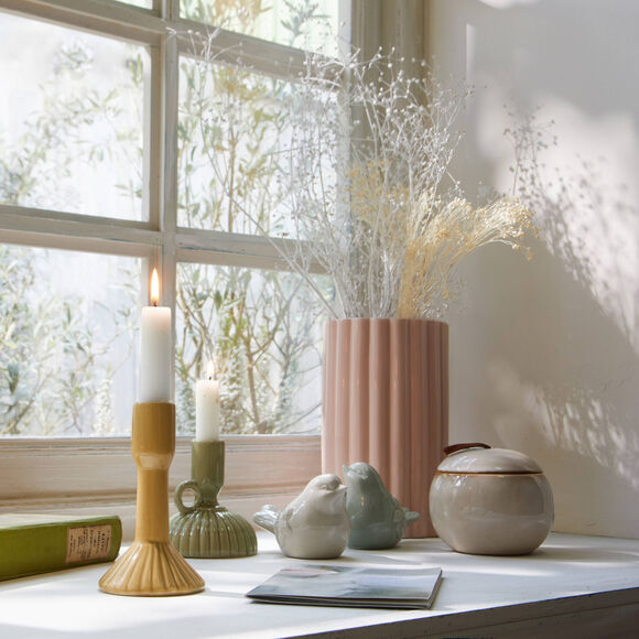 Vase stri&eacute; c&eacute;ramique rose (rose)