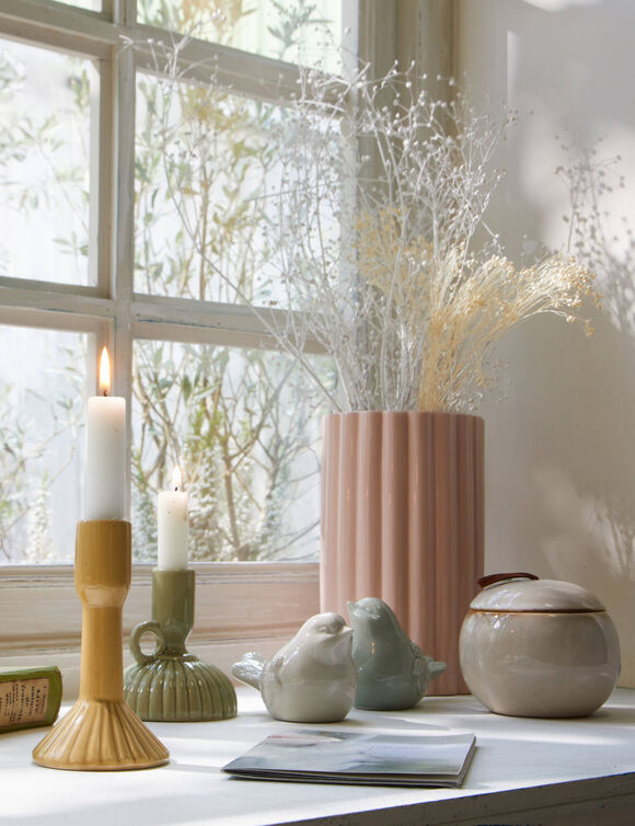 Vaas in gegroef keramiek, roze (roze)