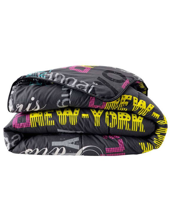 Couette coton imprim&eacute;e Capitales 200 g/m&sup2; (noir)