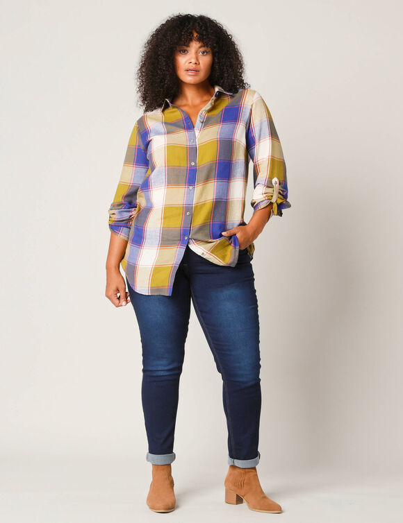 Chemise longue grands carreaux, flanelle (vert mousse / écru)
