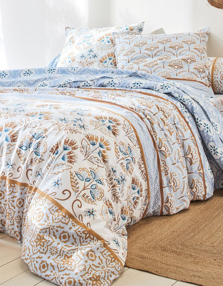 Linge de lit Héloïse en coton imprimé fleuri graphique, bleu Linge de lit Héloïse en coton imprimé fleuri graphique, bleu, hi-res image number 4