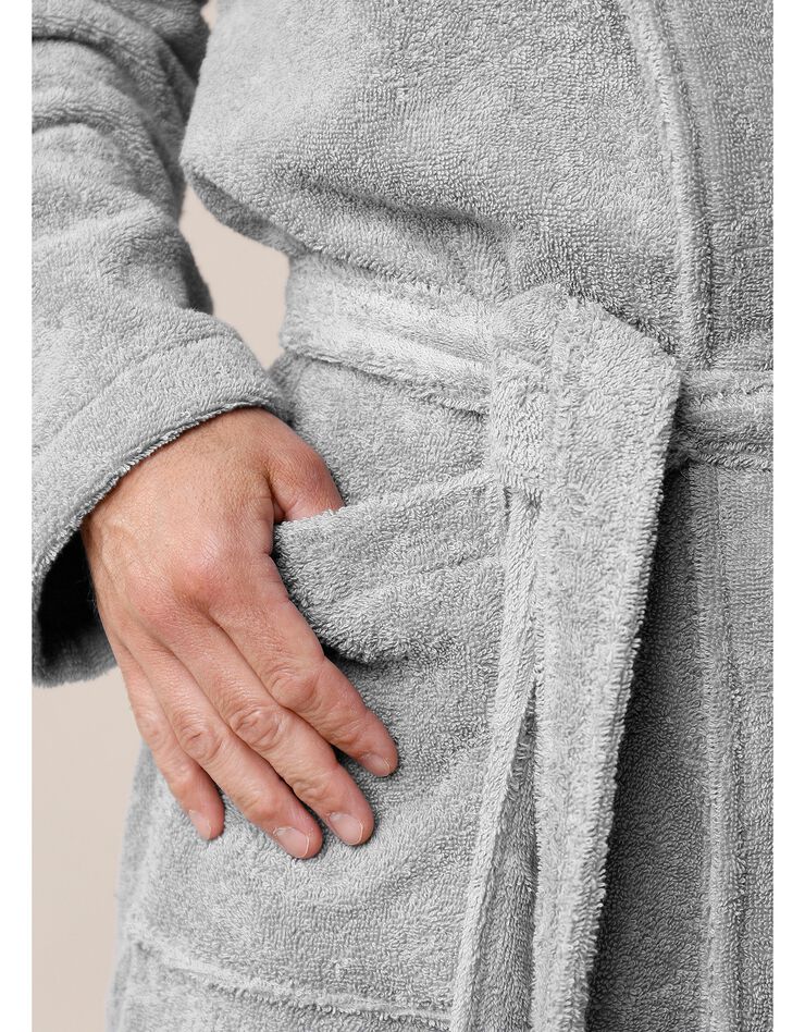 Peignoir mixte adulte éponge bouclette col châle personnalisable (gris)