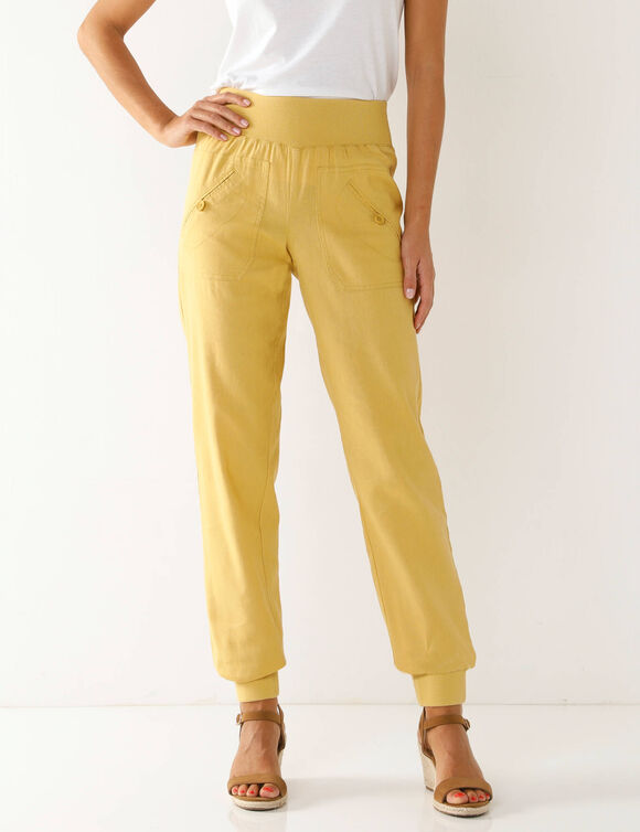 Pantalon blousant taille élastiquée, lin coton (ocre)