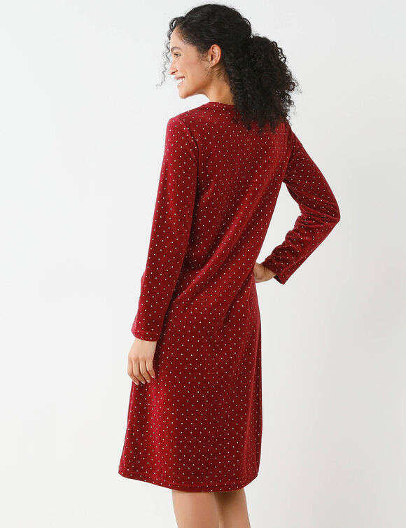 Chemise de nuit en velours imprimé pois  (cerise / écru)